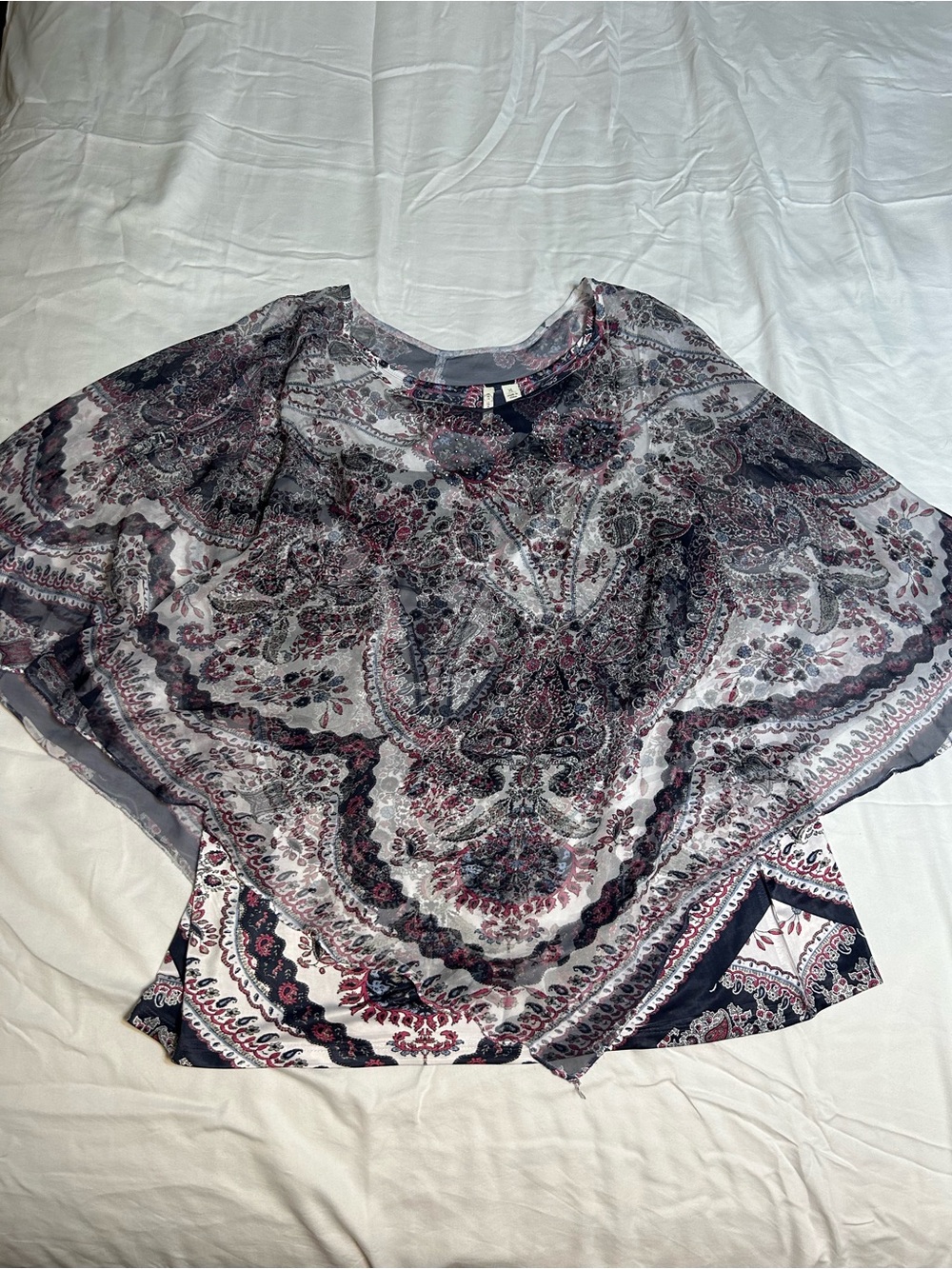 Cato Sheer Paisley Overlay Blouse in Navy and Pink